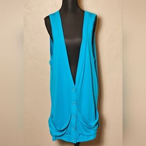 [EXPRESS] Long Button Down Oversized Vest ○●  V Neck Teal 《L》